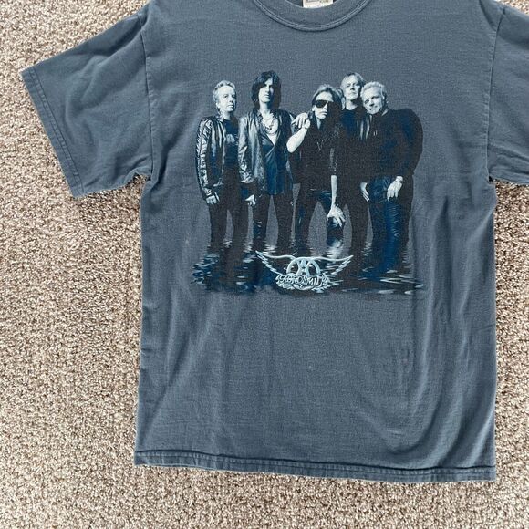 Vintage Aerosmith Shirt Mens Medium Blue Just Push Play Tour 2001 Y2K Cotton - Picture 5 of 13